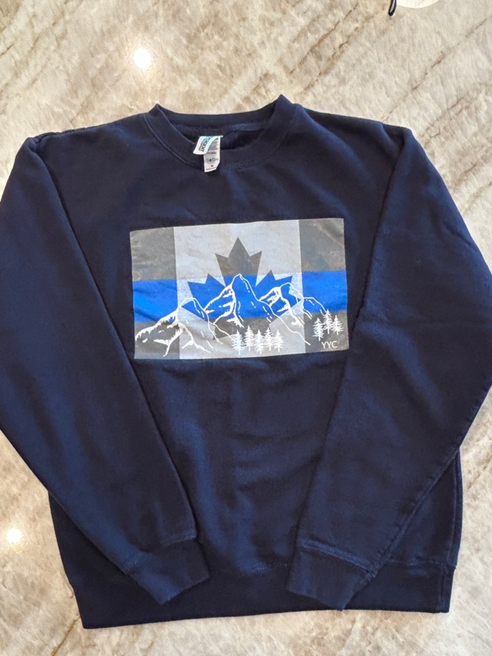 Men's Navy Graphic Mountain YYC Alberta Crewneck Sweater -